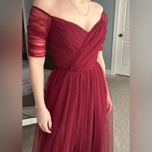 Deep wine sweet heart off the shoulder gown